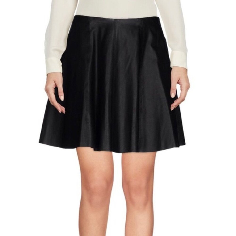 Theory Black Lambskin Leather skirt.